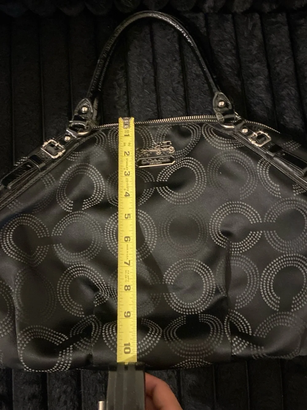 Coach Black Patterned Dome-Style Shoulder Bag with Gold Hardware